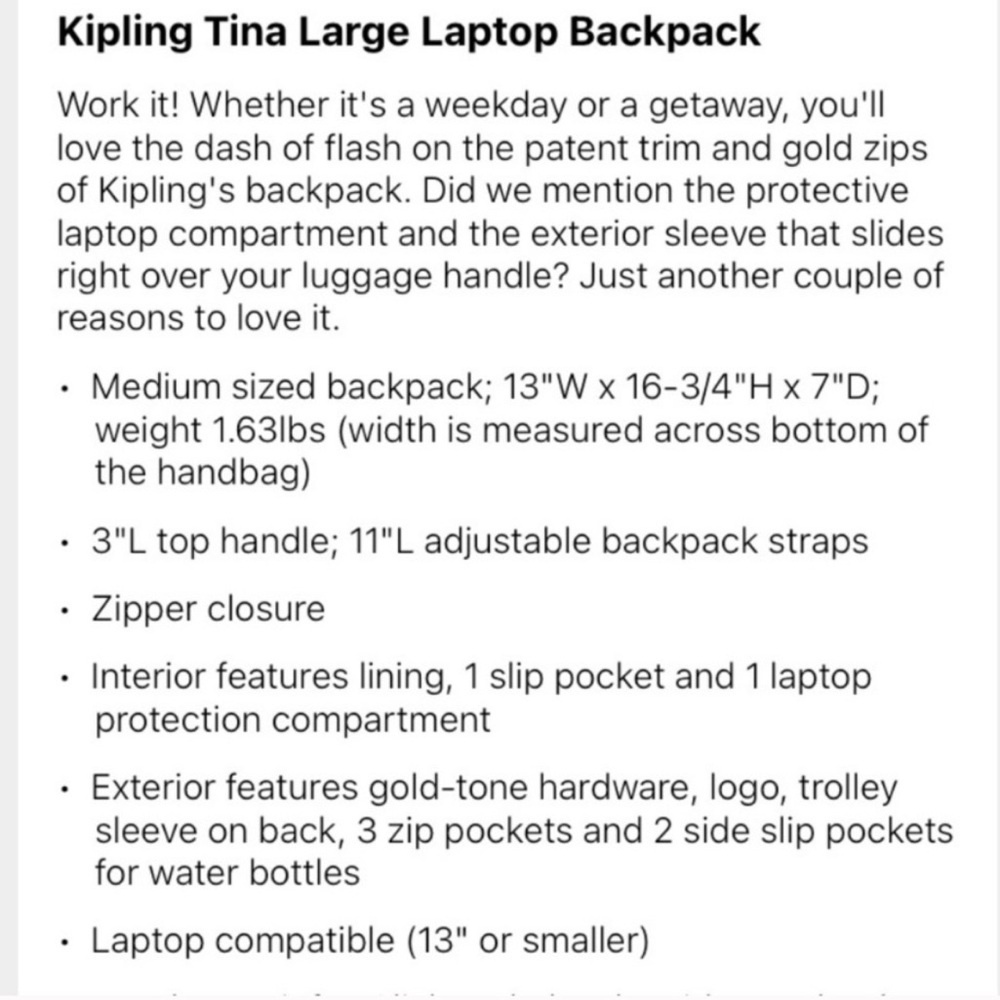 Kipling Tina Black Backpack - Picture 13 of 13